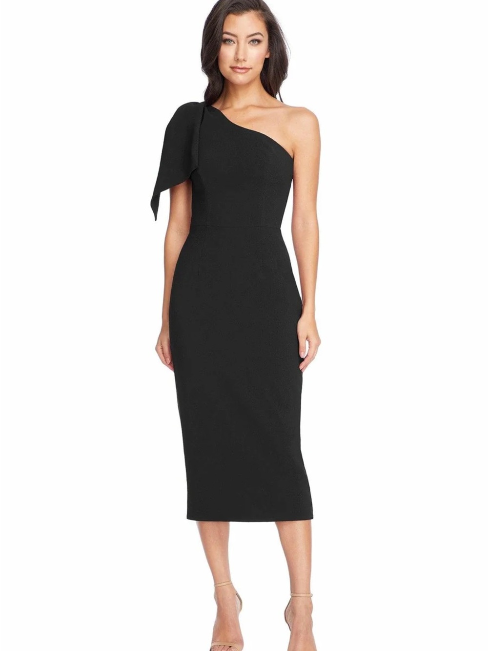 Dress the Population Tiffany Black One-Shoulder Midi Dress Size Small